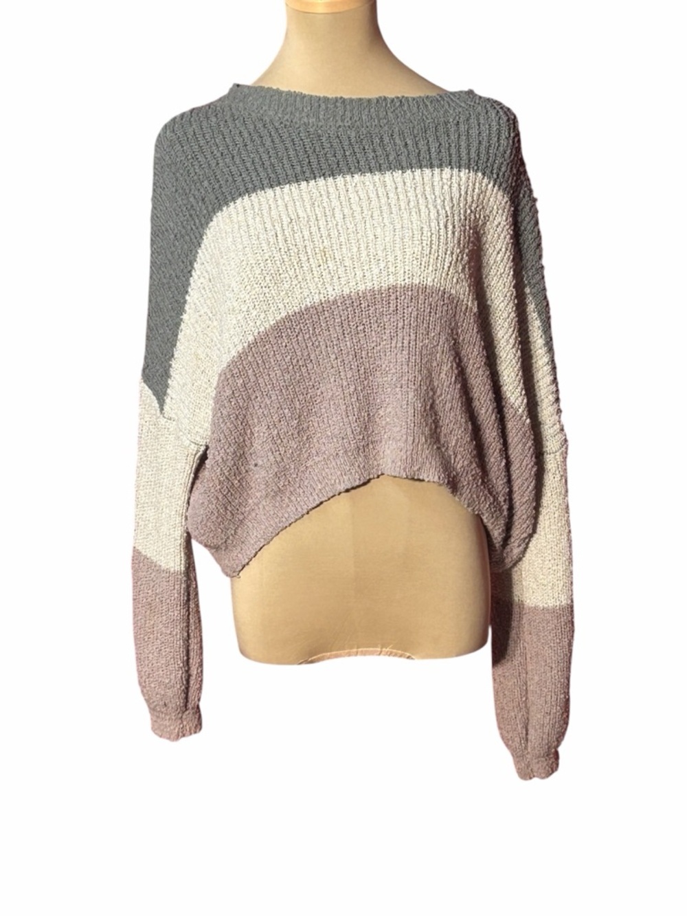 debut Off-the-Shoulder Colorblock Sweater in Gray, Cream & Mauve